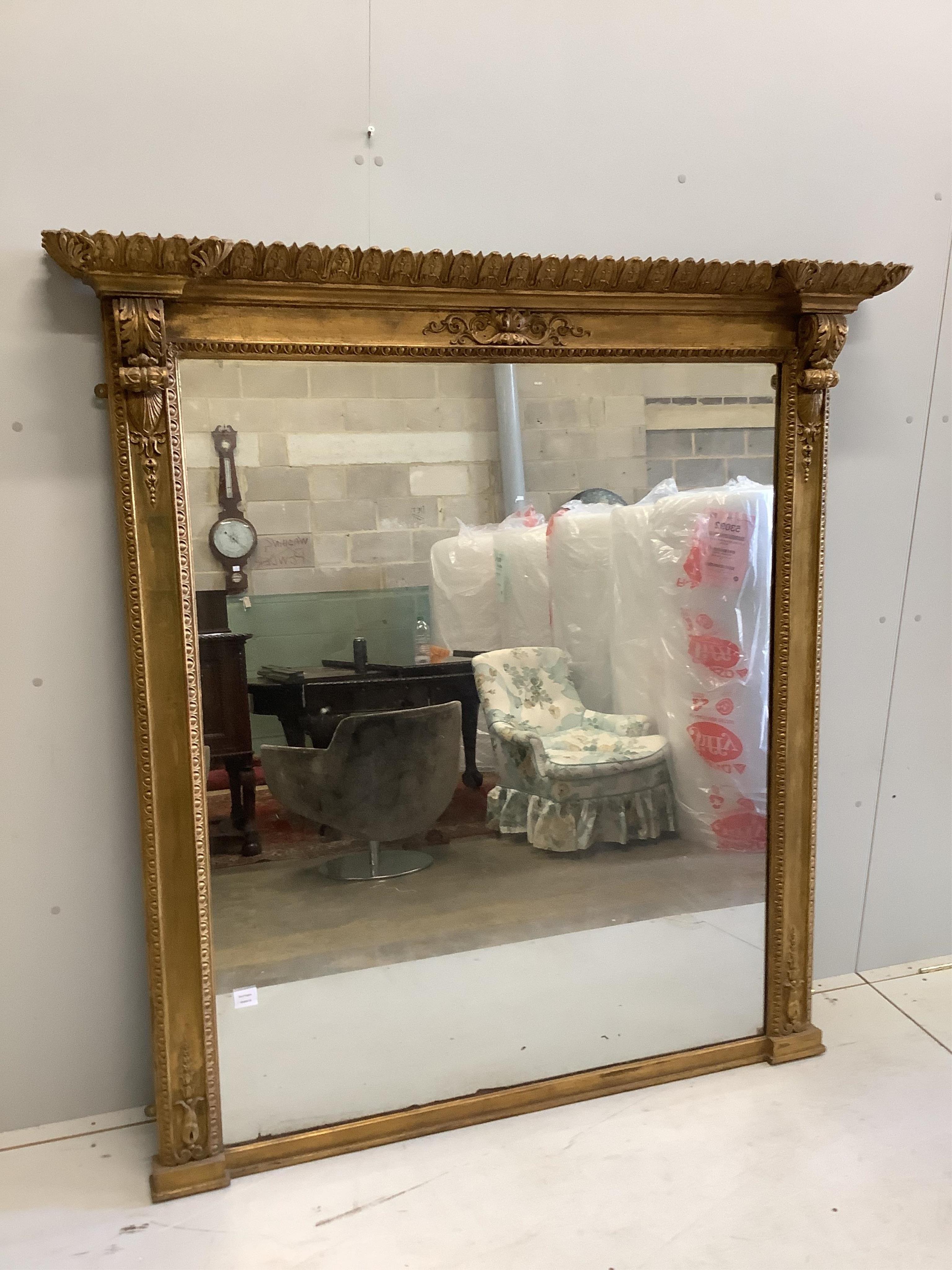 A Victorian style giltwood and composition overmantel mirror, width 153cm, height 162cm. Condition - good